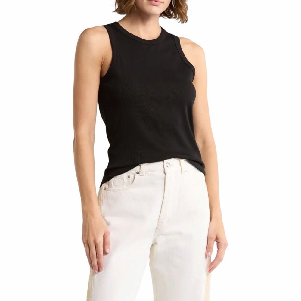 MADEWELL Women’s Black Ribbed Racerback Tank Top Small - Picture 1 of 5